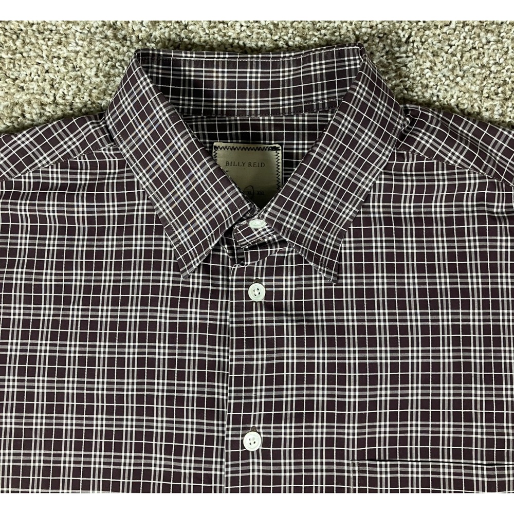 Billy Reid Mens XL Burgundy White Grid Plaid Cotton Button Down Shirt Turkey